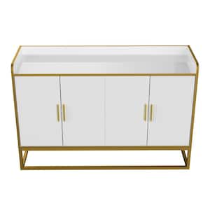 47.24 in. W x 15.75 in. D x 31.5 in. H Golden White Linen Cabinet with Metal Legs