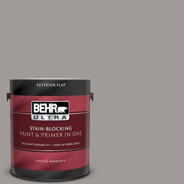 BEHR ULTRA 1 gal. #UL260-6 Fashion Gray Flat Exterior Paint and Primer in One