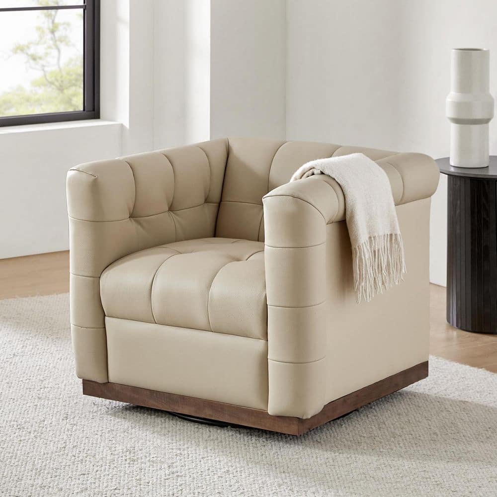 Gunther Beige Genuine Leather Swivel Club Chair with Wooden Apron price history on PriceWatchPro