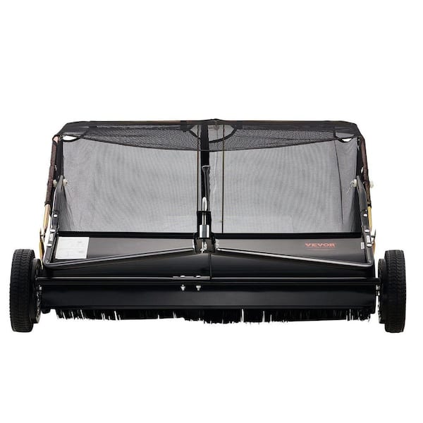 42-Inch Tow Behind Lawn Sweeper-12 Cu. Ft Heavy Duty Leaf Grass Collector with Dumping Rope & Adjustable Height