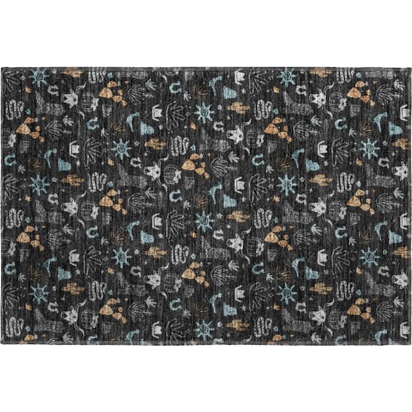 Mayfield Premium Machine Washable Abstract AMF2562 Black 2 ft. x 3 ft. Accent Rug