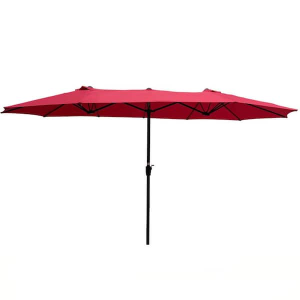 15 x 9 ft. Steel Crank Lift Patio Umbrella in Red