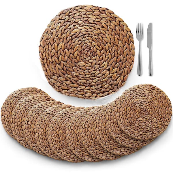 Unbranded 11.8 in. x 11.8 in. Brown Rattan Woven Placemats Kitchen Accessory (Set of 10) Wicker