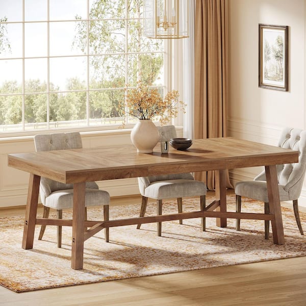 70.9 in. Natural Rectangle Wood Dining Table for 6-8, Large Farmhouse Table with Reinforced Legs Kitchen Dining Room