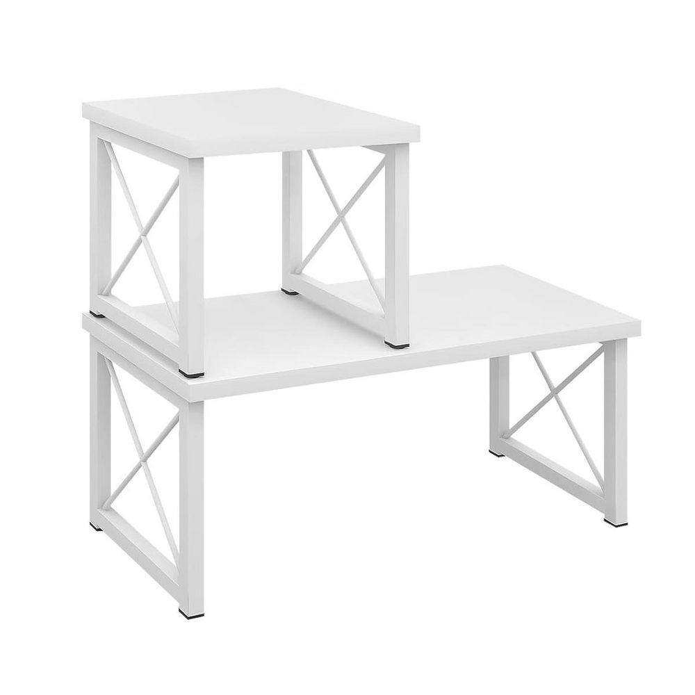 Shelf Stack Desk White 15.7 in. x 14 in. Wood Modern Stackable Desk Display Shelf ...