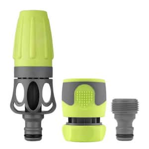 3-Piece Plastic Garden Hose Nozzle Kit, Quick-Connect Spray Nozzle in Green and Gray