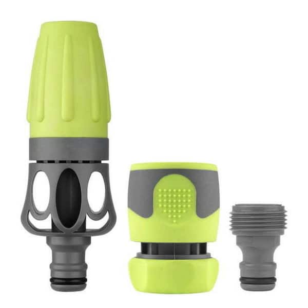 ITOPFOX 3-Piece Plastic Garden Hose Nozzle Kit, Quick-Connect Spray Nozzle in Green and Gray