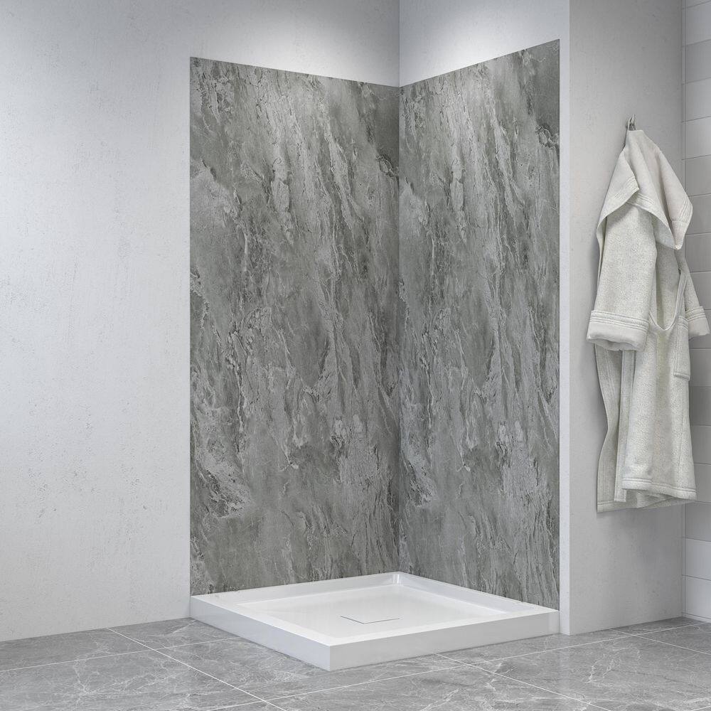 38 in. L x 38 in. W x 76 in. H 2-Piece Glue-Up Corner Shower Wall Surround in Grey Marble Finish price history on PriceWatchPro