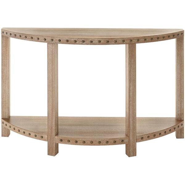Home Decorators Collection 48 in. Light Washed Oak Standard Half Moon Wood Console Table with Storage