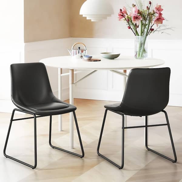 LUE BONA 31.89 in. Black Low Back Metal Frame Counter Height Bar Stool with Faux Leather Seat (Set of 2)