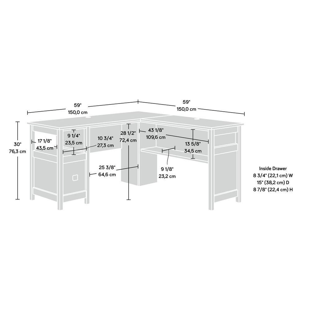 Mystic Oak L-Shaped Writing Desk with Drawer and Filing Cabinet
