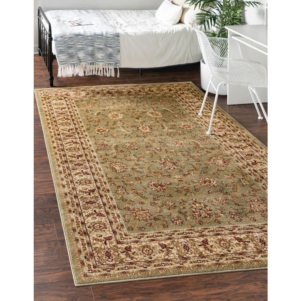 Green Rectangular Synthetic Easy Care Area Rug