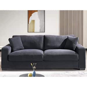 Luxe Collection 89 in. Wide Square Arm Soft Corduroy Polyesters Fabric Mid-Century Modern Rectangle Sofa in Black