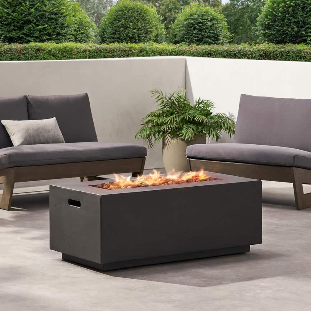 40 in. Outdoor 40,000 BTU Rectangular MgO Concrete Propane Fire Pit, Dark G
