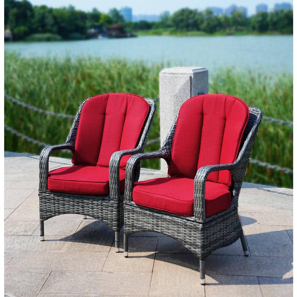 DIRECT WICKER Affect Grey Wicker Outdoor Dining Chair with Red Cushions ...
