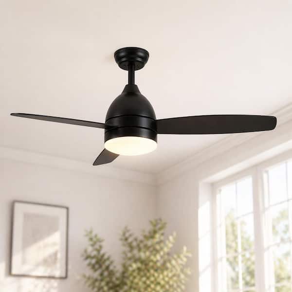 48 in. Integrated LED Indoor Downrod Mount Matte Black Standard Ceiling Fan with Dimmable Light and Remote DC Motor