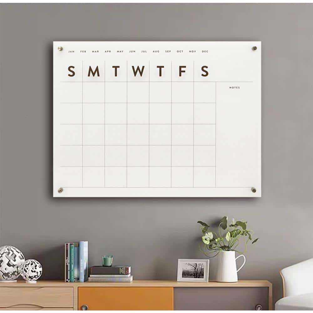 Clear Acrylic Monthly Wall Calendar with Black Accents, 24 x 18 Inches