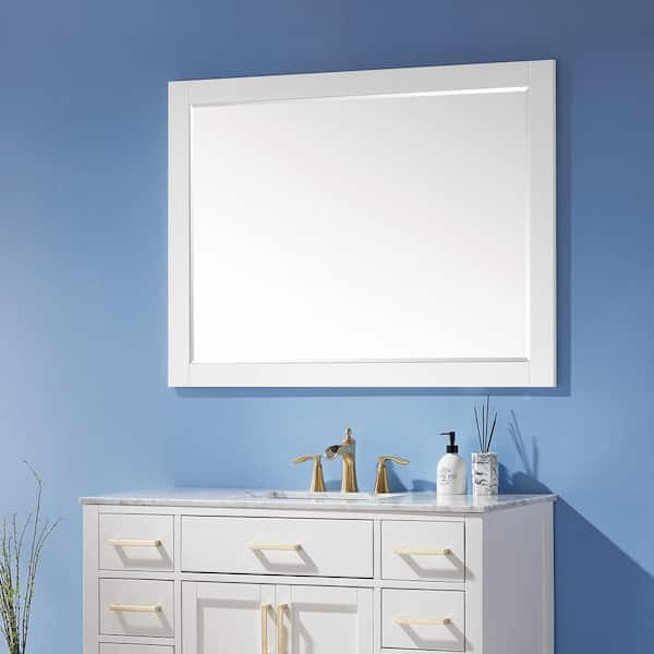 29.00 in. W x 36.00 in. H Framed Rectangular Beveled Edge Bathroom Vanity Mirror in Harbor Blue
