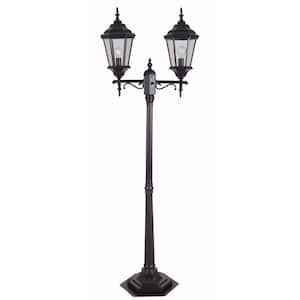 Villa 2-Light Bronze Steel Portable Outdoor Weather Resistant Post Light Set with No Bulb Included
