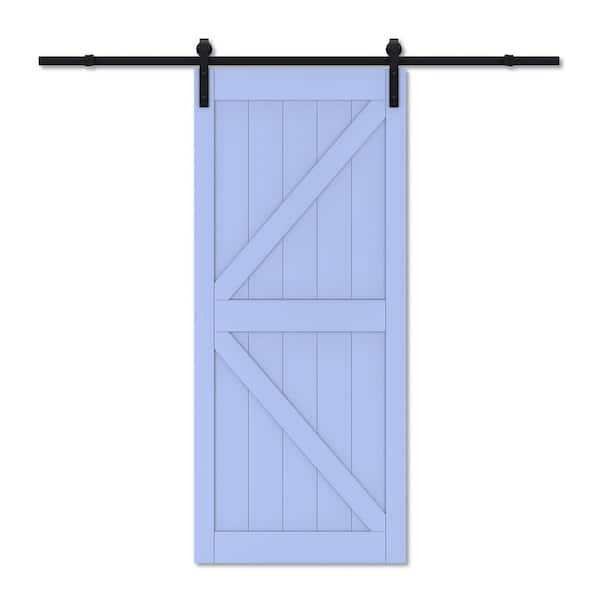 ARK DESIGN 82 in. x 84 in. Paneled Off White Primed MDF British K-Shape MDF Sliding Barn Door with Hardware Kit and Soft Close