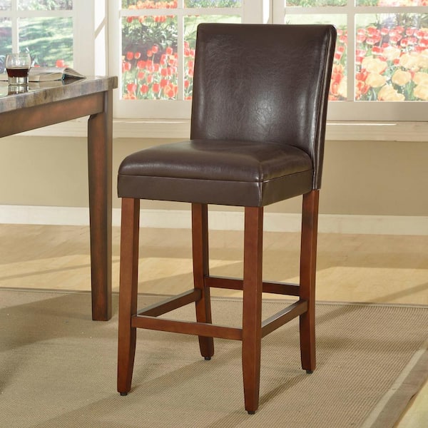 Luxury Brown Faux Leather 29 in. Bar Height Barstool