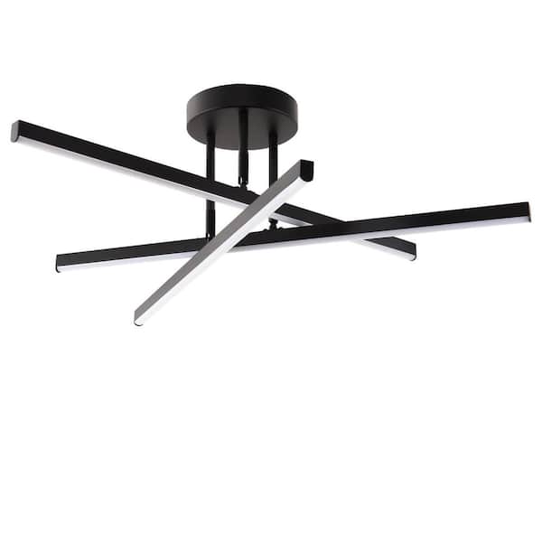 3-Light Black LED Modern Semi-Flush Mount Ceiling Light, 3000 K Sputnik Chandelier for Kitchen, Bedroom