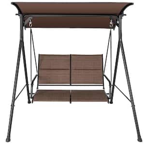 2 Person Metal Porch Patio Swing with Adjustable Canopy and Padded Seat