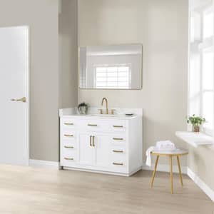 Gavino 48 in. W x 22 in. D x 34 in. H Single Sink Bath Vanity in White with White Composite Stone Top and Mirror
