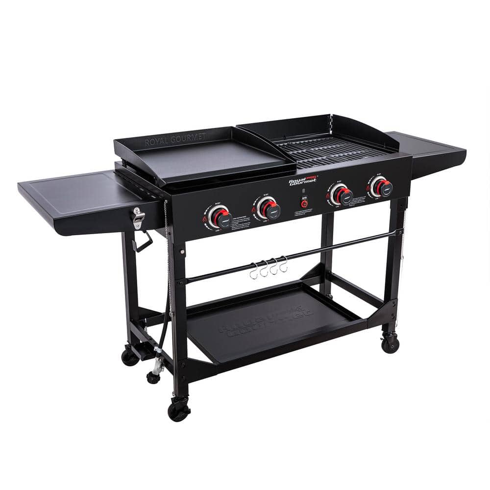 Royal Gourmet 4-Burner Black Stainless Steel Gas Grill and Griddle Combo
