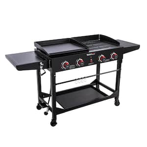 4-Burner Portable Flat Top Propane Gas Grill and Griddle Combo with Folding Legs, 48,000 BTU in Black