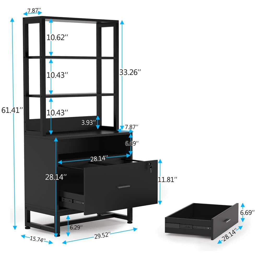 Black Vertical 2-Drawer Lockable File Cabinet with Shelves