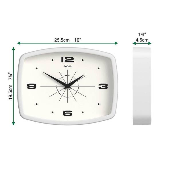 10 in. W Rectangular Retro White Analog Plastic Wall Clock HP10926
