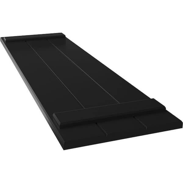 Ekena Millwork 16 1/8" x 50" True Fit PVC Three Board Joined Board-n-Batten Shutters, Black (Per Pair)