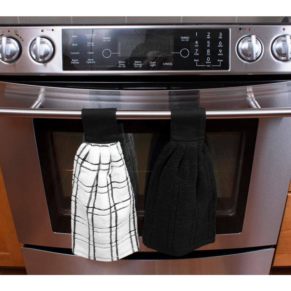 Noir and White Cotton Terry Dish Towel Set