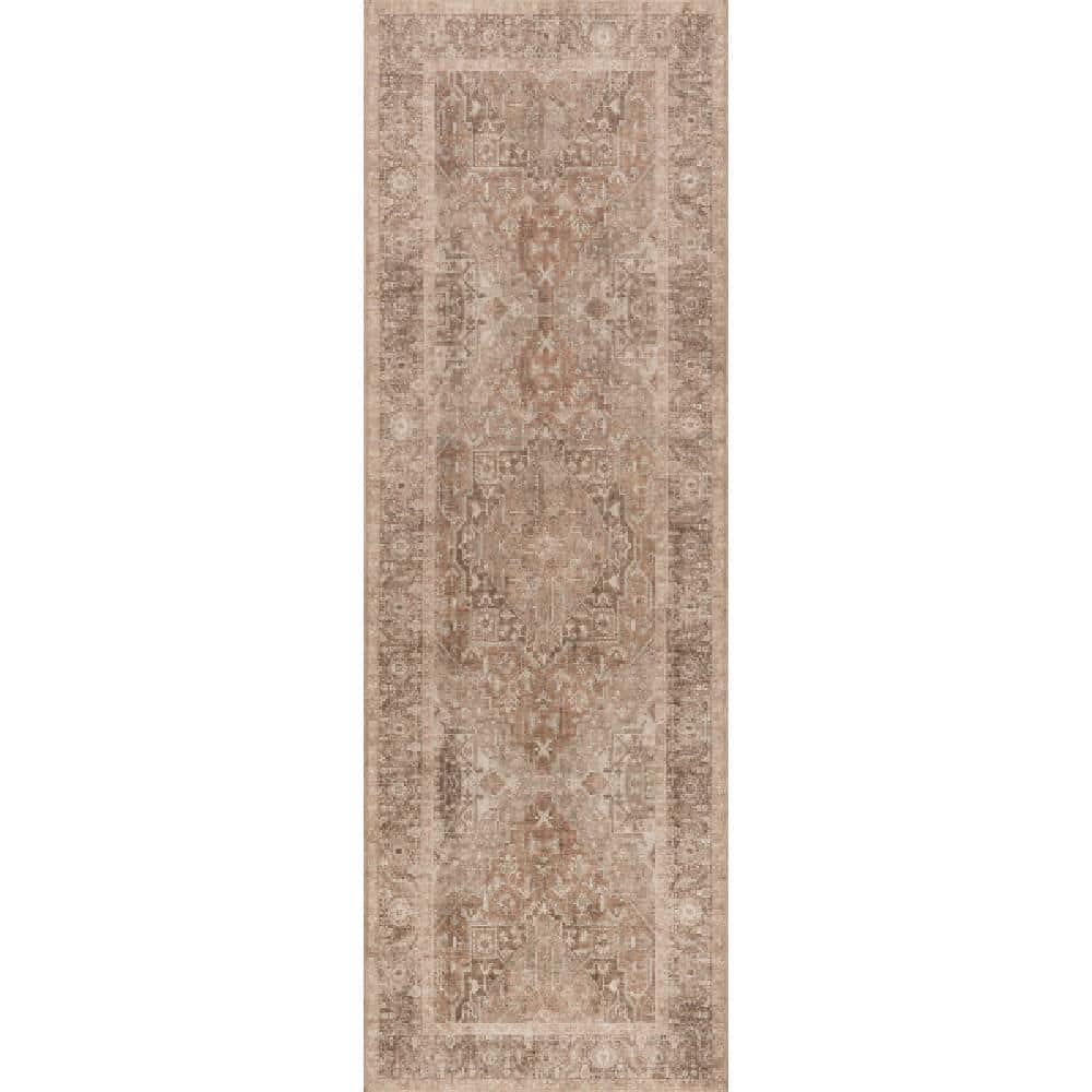 2 ft. 8 in. x 8 ft. Mariposa Light Brown Hillstone Collection Traditional Vintage Medallion Runner Rug price history on PriceWatchPro