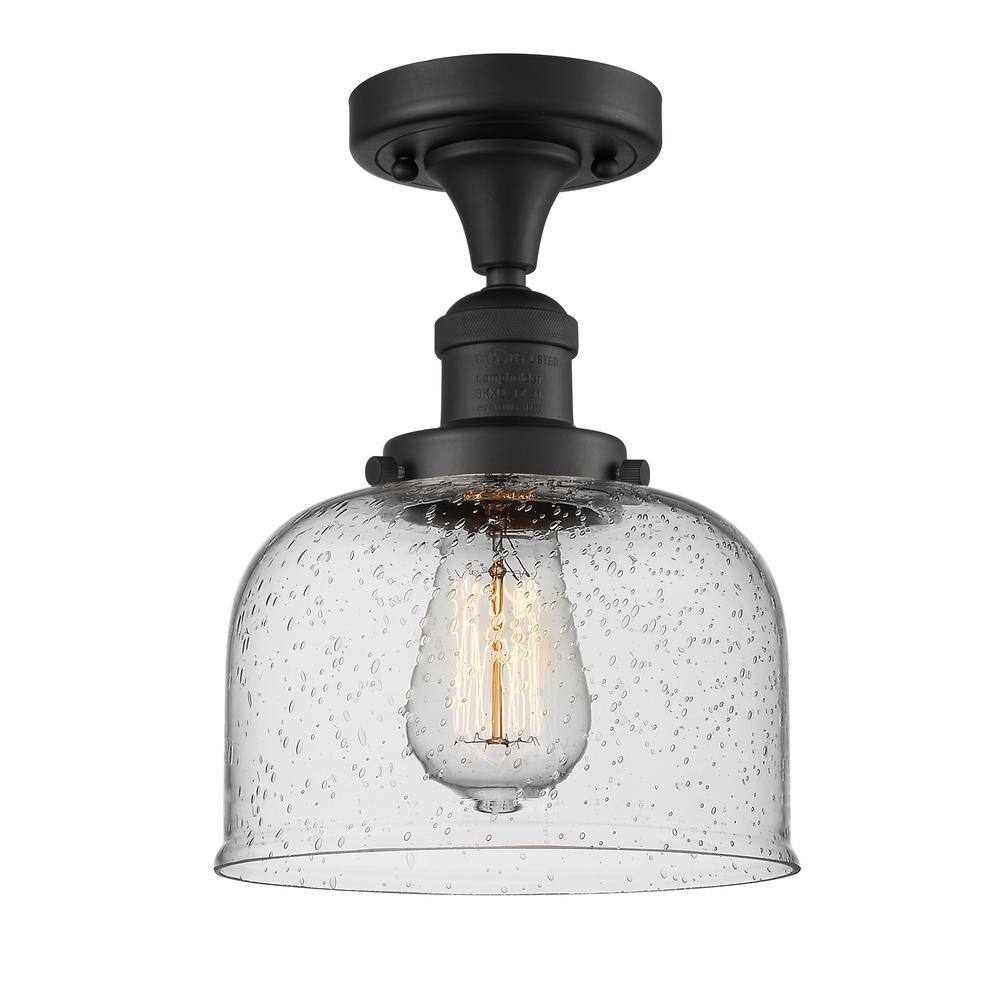 Bell 8 in. 1-Light Matte Black Semi-Flush Mount with Seedy Glass Shade price history on PriceWatchPro
