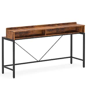 Benjamin Brown 70.9 in. Long Console Sofa Table, 2 Tier Narrow Industrial Behind Couch Bar Table Storage Shelves