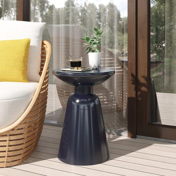 Zeus & Ruta 15 in. Navy Blue Iron Side Table, End Table for