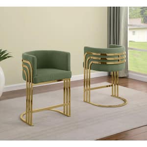 Auron 24 in. Green Low Back Gold Metal Frame Counter Stool with Teddy Fabric Set of 2