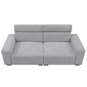 87.00 in. Polyester Rectangle Sectional Sofa in. Gray with Multi-Angle Adjustable Headrest
