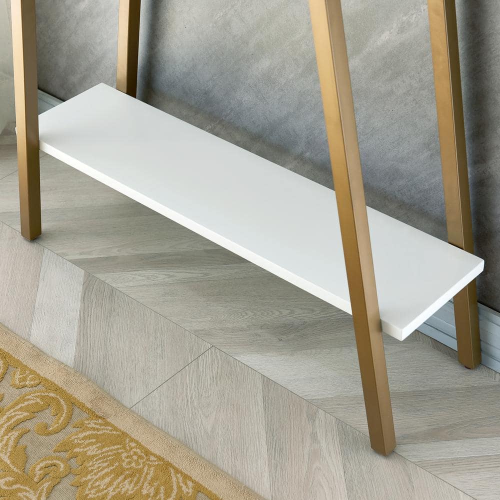 White Wood and Gold Metal Console Table with Storage