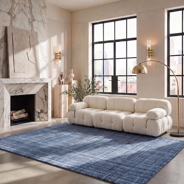 Abstract 9 ft. x 12 ft. Navy/Black Classic Marle Area Rug