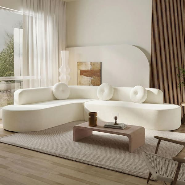 122 in. Extra Large Round Arm Chenille L-shaped Sectional Sofa in Beige with 3 Round Cushions, No Assembly Required