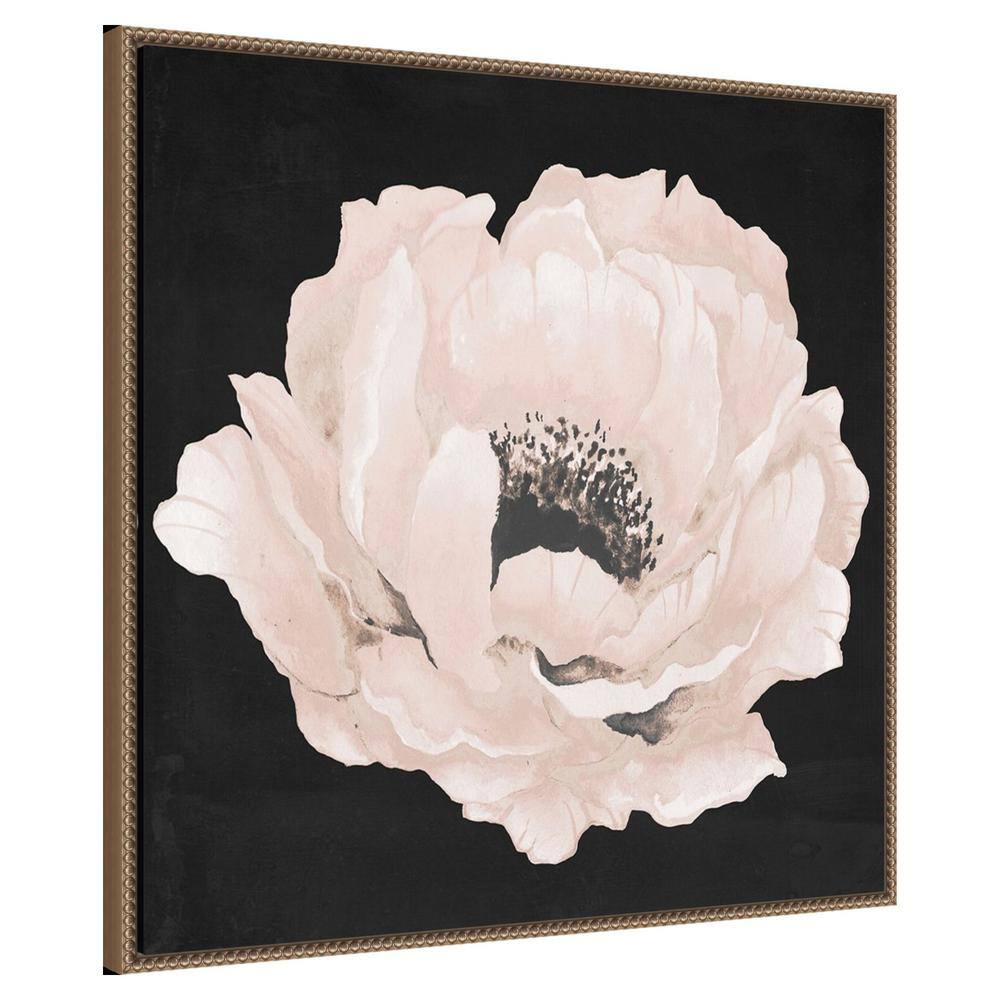 Pink Flower on Black Canvas with Bronze Beaded Frame