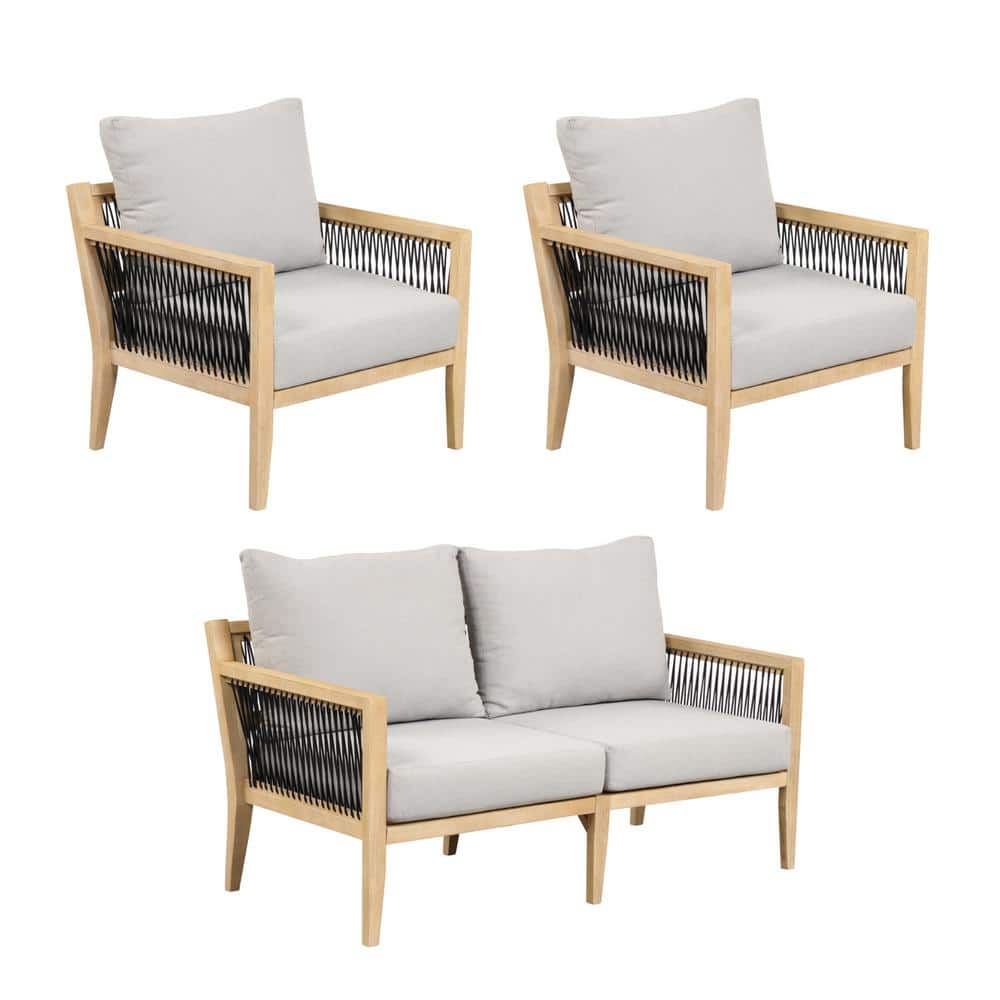 Freya Light Brown Acacia Wood Outdoor Seating Set with Gray Cushions
