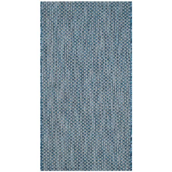 Courtyard Navy/Gray Doormat 2 ft. x 4 ft. Solid Indoor/Outdoor Patio Area Rug