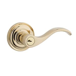 Reserve Curve Lifetime Polished Brass Keyed Entry Door Handle with Traditional Round Rose