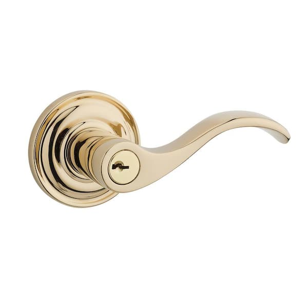 Baldwin Reserve Curve Lifetime Polished Brass Keyed Entry Door Handle with Traditional Round Rose