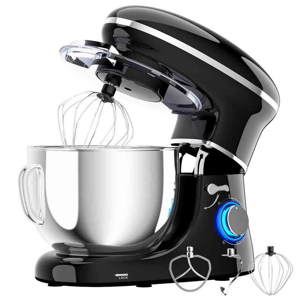 Stand Mixer 660-Watt 6.3 qt. 6-Speed Black Stainless Steel Electric Dough M