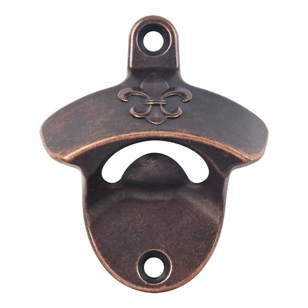 Wall-Mounted Fleur de Lis Beer Bottle Opener 3.15 in. x 2.56 in. Antique Copper Finish for Kitchen Use